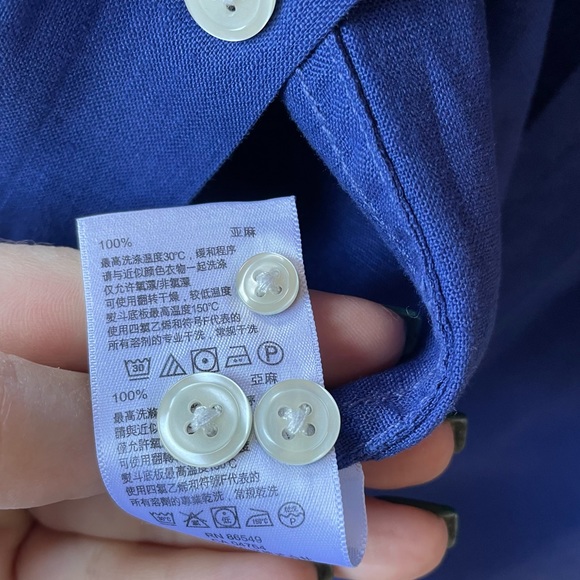 Tommy Bahama Deep Royal Blue 100% Linen Mens Long Sleeve Button Up Shirt Size M - Picture 9 of 16